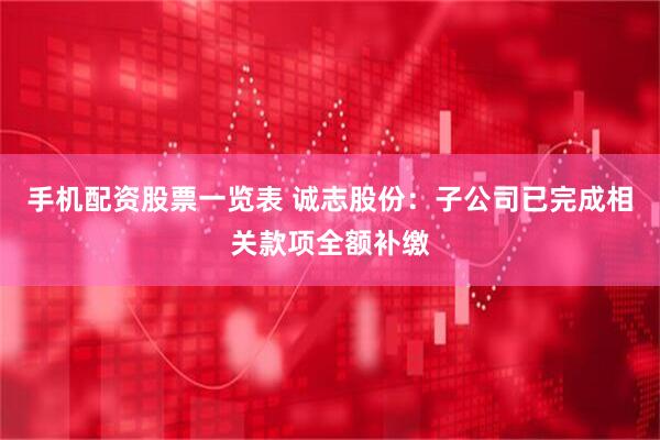 手机配资股票一览表 诚志股份：子公司已完成相关款项全额补缴